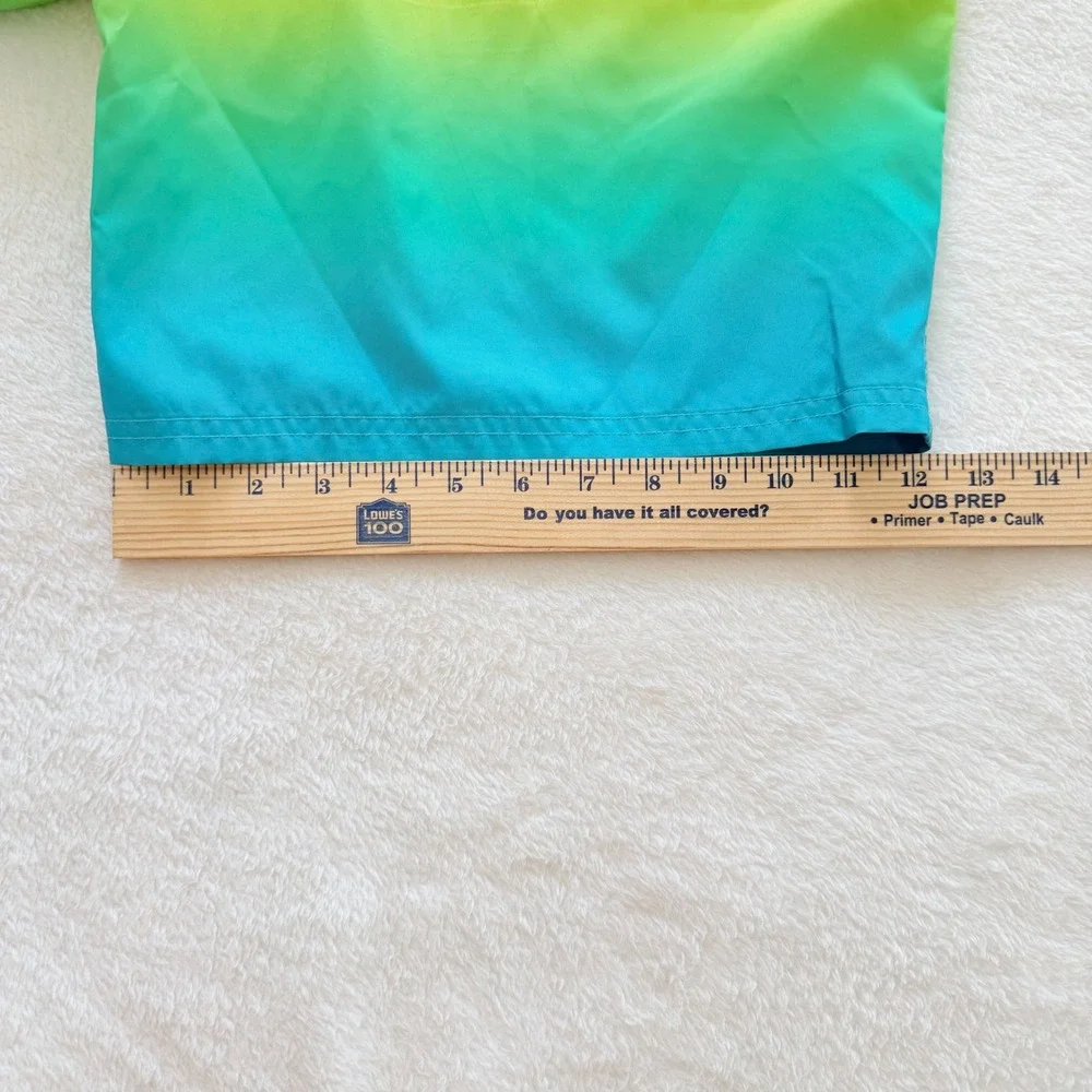 O'Rageous Swim Trunks Men Large Green Yellow Blue Ombre Gradient Board Shorts